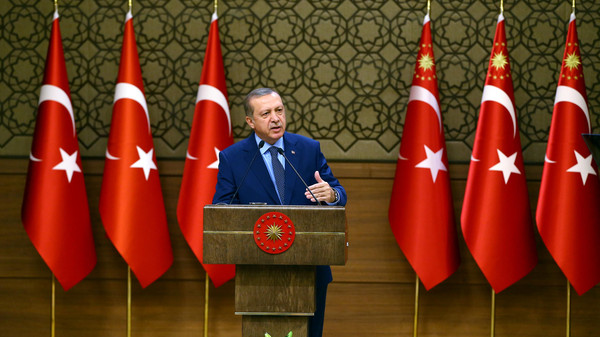 Turkish President Tayyip Erdogan makes a speech during his meeting with mukhtars at the Presidential Palace in Ankara, Turkey, September 29, 2016. Kayhan Ozer/Presidential Palace/Handout via REUTERS ATTENTION EDITORS - THIS PICTURE WAS PROVIDED BY A THIRD PARTY. FOR EDITORIAL USE ONLY. NO RESALES. NO ARCHIVE.